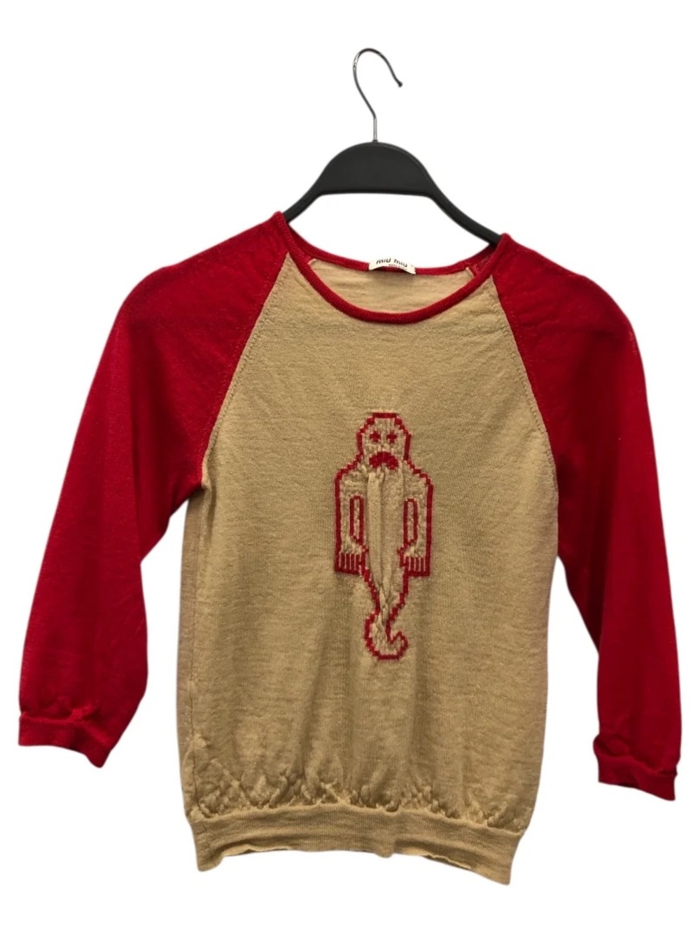 Miu Miu Tan Body with Red Raglan sleeves Long-Sleeve Sweater